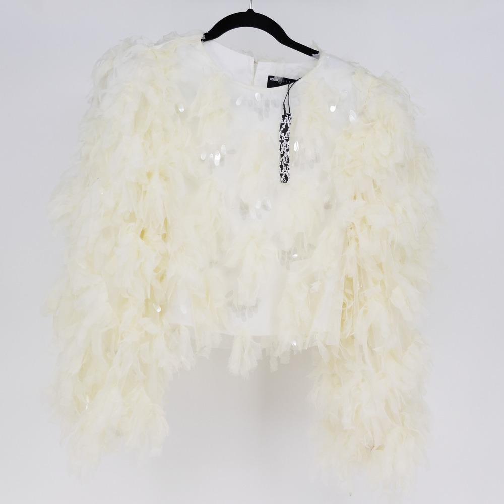 NEW ASOS Edition Sequin Sparkle Fringe Embellished Crew Neck Pullover Shirt Top